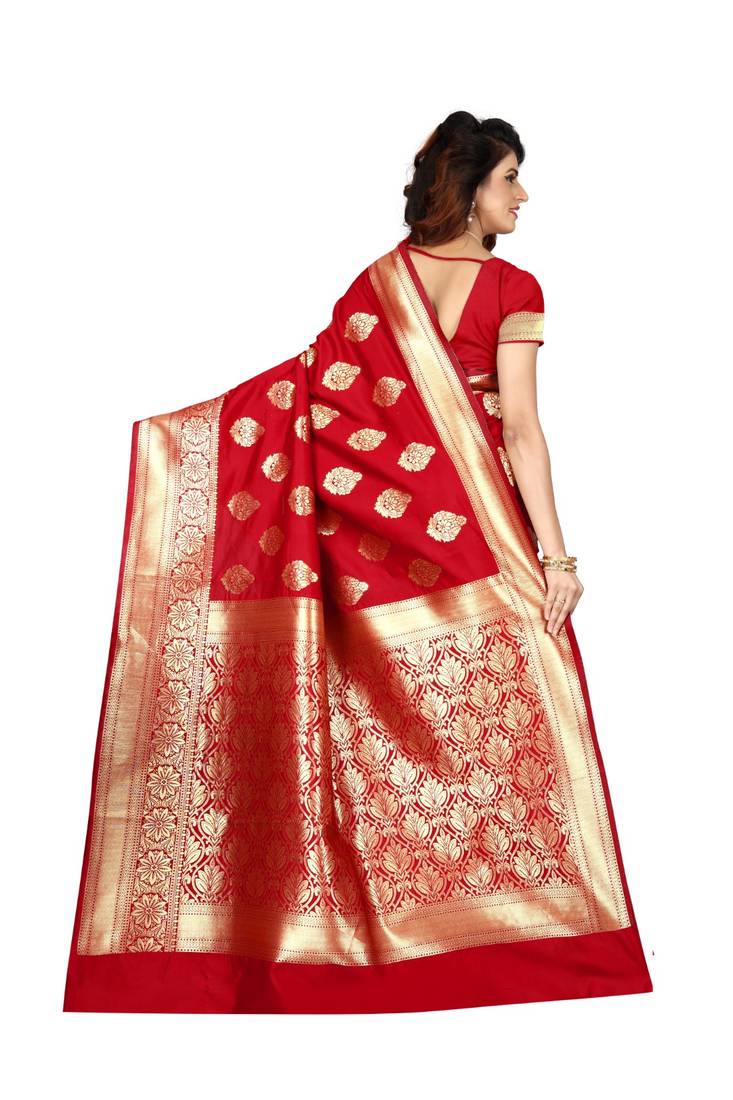 Red Banarasi Woven Silk saree with Blouse Piece.