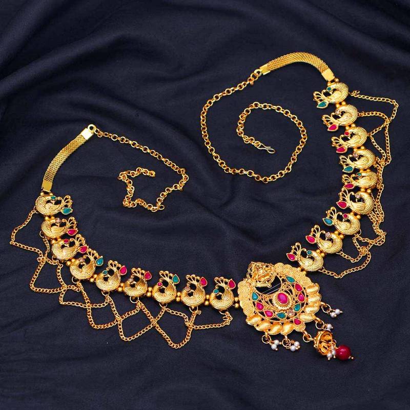 Embroidered Maroon waist belt