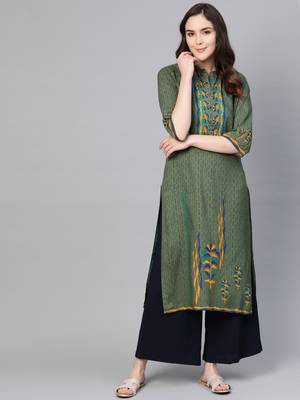 Olive printed liva kurtas-and-kurtis 1