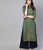 Olive printed liva kurtas-and-kurtis