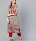 Grey printed liva kurtas-and-kurtis