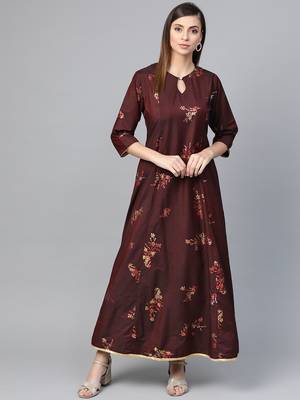 Brown printed viscose rayon kurtas-and-kurtis 1