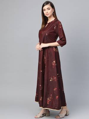 Brown printed viscose rayon kurtas-and-kurtis 3