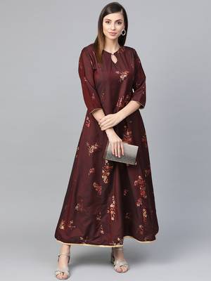 Brown printed viscose rayon kurtas-and-kurtis 4