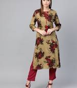 Beige printed liva kurtas-and-kurtis