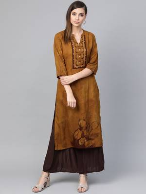 Yellow printed liva kurtas-and-kurtis 1