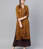 Yellow printed liva kurtas-and-kurtis