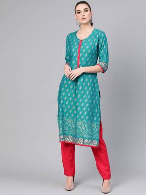 Teal printed rayon salwar 1