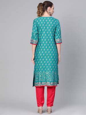 Teal printed rayon salwar 2