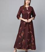 Brown printed viscose rayon kurtas-and-kurtis