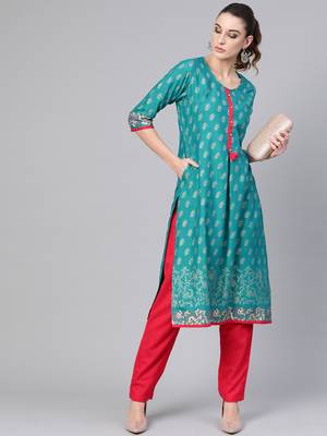 Teal printed rayon salwar 3