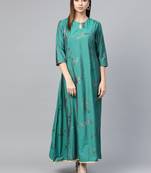 Dark-green printed viscose rayon kurtas-and-kurtis