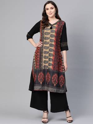Black printed viscose kurtas-and-kurtis 1