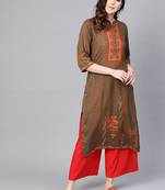 Brown printed liva kurtas-and-kurtis