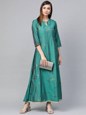 Dark-green printed viscose rayon kurtas-and-kurtis 4