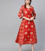 Red printed liva kurtas-and-kurtis