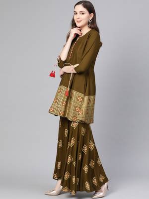 Brown printed rayon salwar 3