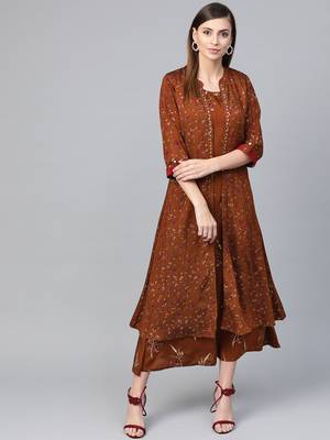 Red printed liva long-kurtis 1