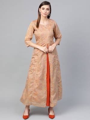 Beige printed viscose long-kurtis 1