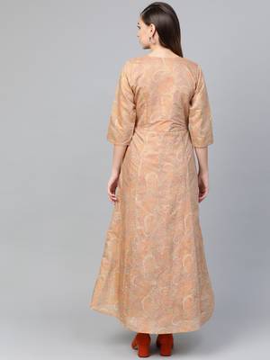 Beige printed viscose long-kurtis 2