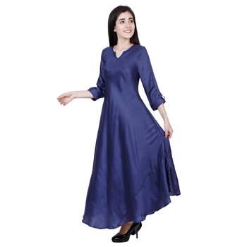 Royal Blue Plain Satin Kurti 2