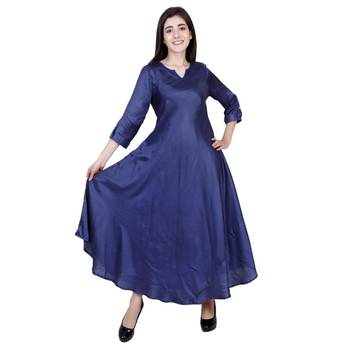 Royal Blue Plain Satin Kurti 3