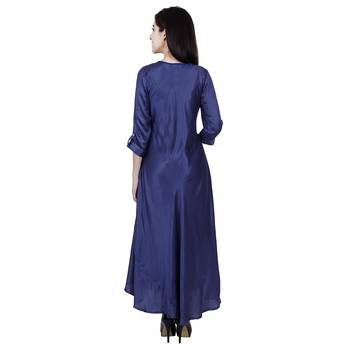 Royal Blue Plain Satin Kurti 4