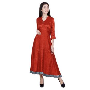 Red Plain Jacquard Kurti 1