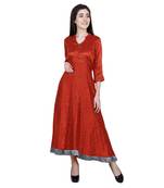 Red Plain Jacquard Kurti