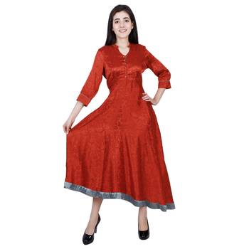 Red Plain Jacquard Kurti 2