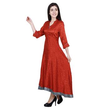 Red Plain Jacquard Kurti 3