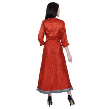 Red Plain Jacquard Kurti 4