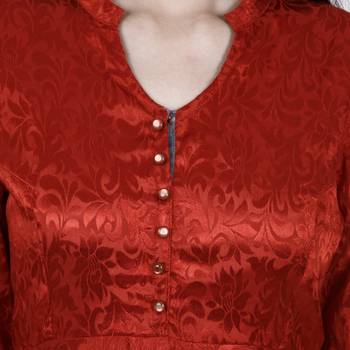 Red Plain Jacquard Kurti 5