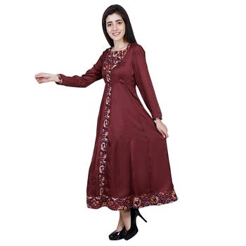 Wine Plain Satin Kurti 2