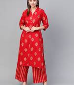 Red printed cotton salwar