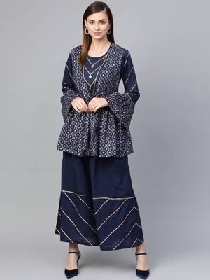 Navy-blue printed cotton salwar 1