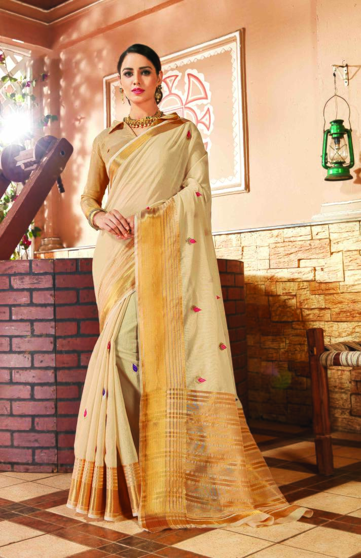 Cream woven silk saree with blouse Ankit Fashions 3135320