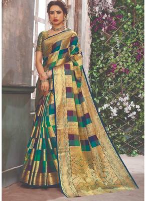 Multicolor woven banarasi silk saree with blouse 1