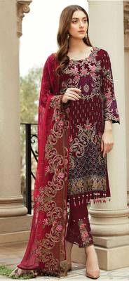 Red embroidered georgette salwar 1