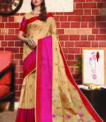 Beige woven art silk saree with blouse
