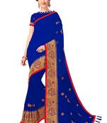 Blue embroidered silk saree with blouse