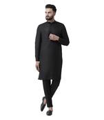 Black Plain Pure Silk Men Kurtas