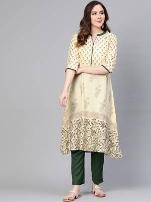 Cream printed rayon salwar 1