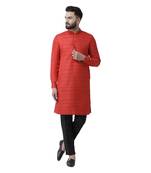 Red Plain Pure Silk Men Kurtas