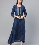 Navy-blue printed liva kurtas-and-kurtis