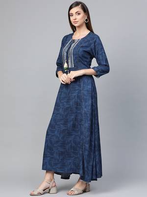 Navy-blue printed liva kurtas-and-kurtis 3