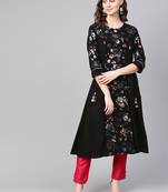 Black printed liva kurtas-and-kurtis