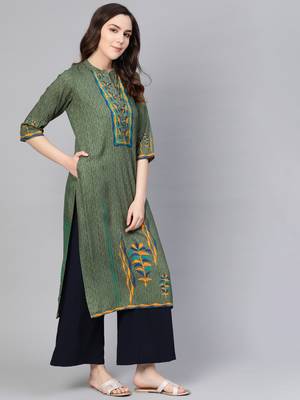 Olive printed liva kurtas-and-kurtis 3