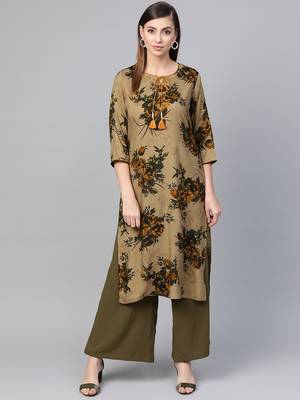 Beige printed liva kurtas-and-kurtis 1