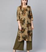 Beige printed liva kurtas-and-kurtis